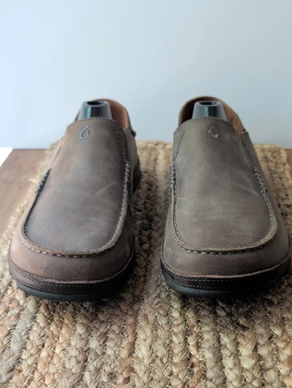 OluKai Men's Brown Moloa Leather Slip-On Loafers - Picture 9 of 11